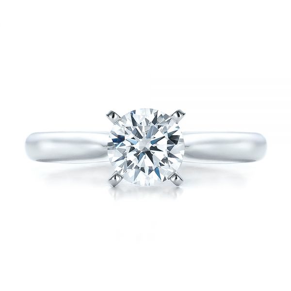 14k White Gold Contemporary Solitaire Engagement Ring - Top View -  100401