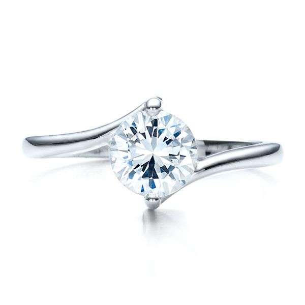 14k White Gold 14k White Gold Contemporary Solitaire Engagement Ring - Top View - 1484