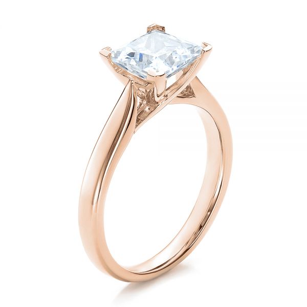 18k Rose Gold 18k Rose Gold Contemporary Solitaire Princess Cut Diamond Engagement Ring - Three-Quarter View -  100398
