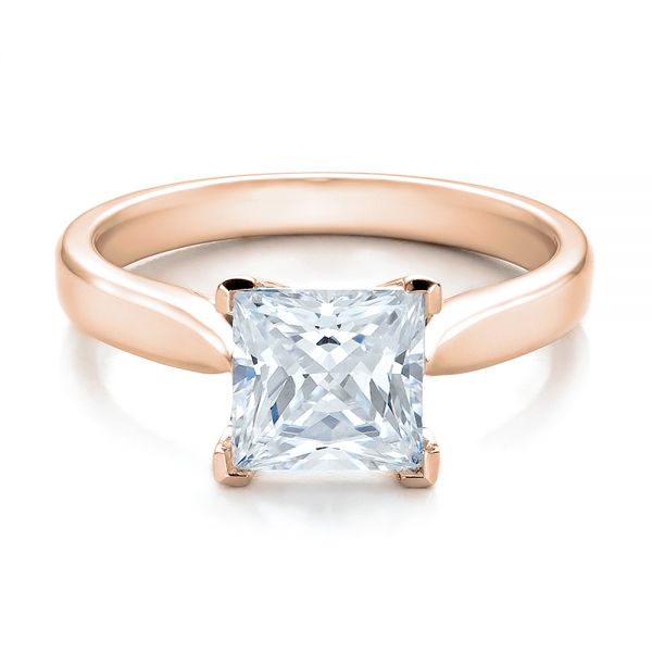 14k Rose Gold 14k Rose Gold Contemporary Solitaire Princess Cut Diamond Engagement Ring - Flat View -  100398