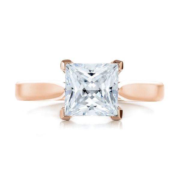 18k Rose Gold 18k Rose Gold Contemporary Solitaire Princess Cut Diamond Engagement Ring - Top View -  100398