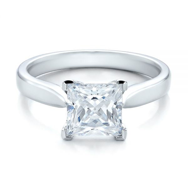 14k White Gold Contemporary Solitaire Princess Cut Diamond Engagement Ring - Flat View -  100398
