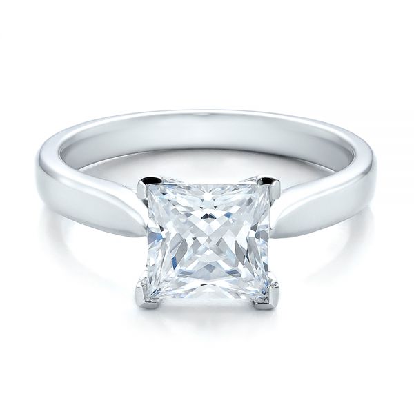 14k White Gold Contemporary Solitaire Princess Cut Diamond Engagement Ring - Flat View - 100398