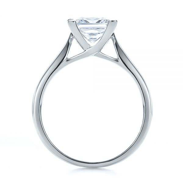 14k White Gold Contemporary Solitaire Princess Cut Diamond Engagement Ring - Front View -  100398
