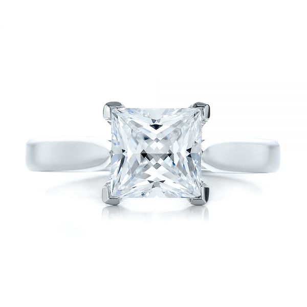 14k White Gold Contemporary Solitaire Princess Cut Diamond Engagement Ring - Top View -  100398