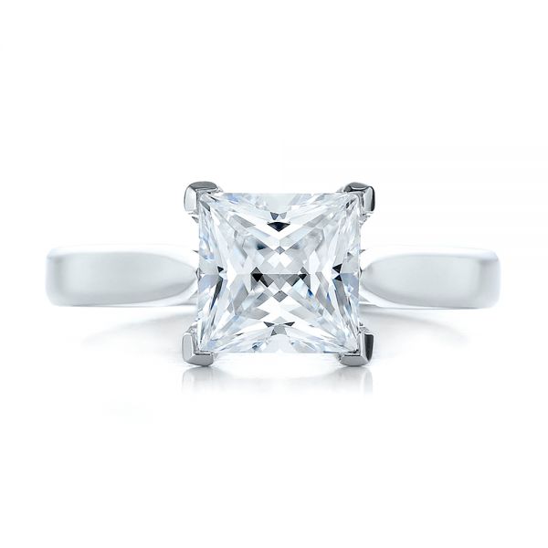 14k White Gold Contemporary Solitaire Princess Cut Diamond Engagement Ring - Top View - 100398