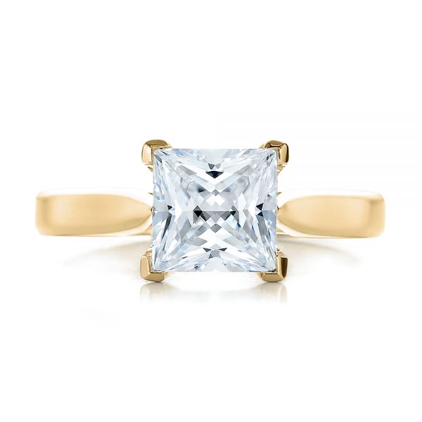 18k Yellow Gold 18k Yellow Gold Contemporary Solitaire Princess Cut Diamond Engagement Ring - Top View -  100398