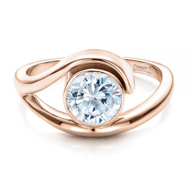 18k Rose Gold 18k Rose Gold Contemporary Split Shank Solitaire Engagement Ring - Flat View -  1479