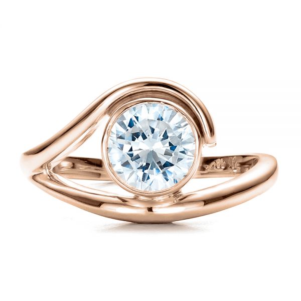 18k Rose Gold 18k Rose Gold Contemporary Split Shank Solitaire Engagement Ring - Top View -  1479