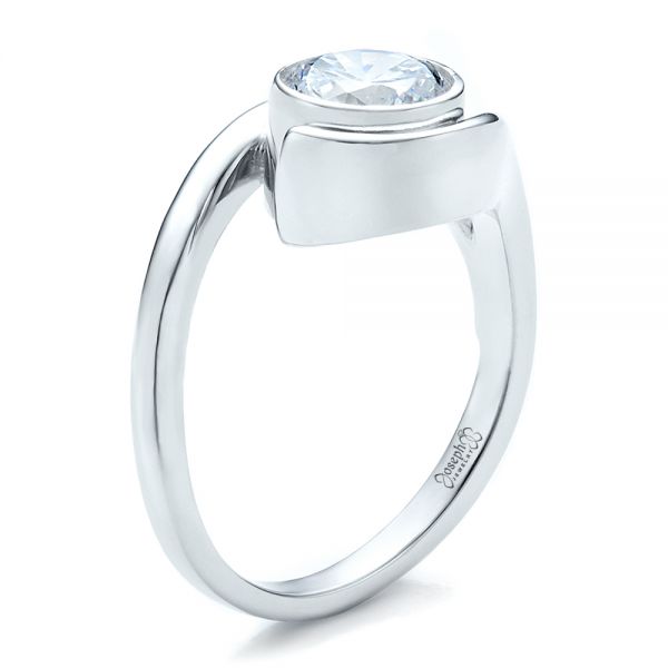 18k White Gold Contemporary Split Shank Solitaire Engagement Ring - Three-Quarter View - 1479