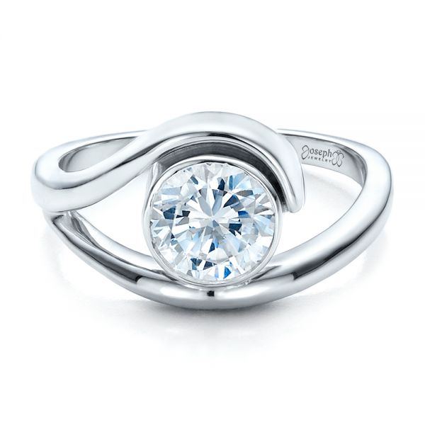 18k White Gold Contemporary Split Shank Solitaire Engagement Ring - Flat View - 1479