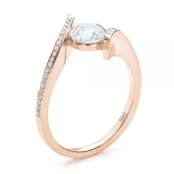 14k Rose Gold 14k Rose Gold Contemporary Tension Set Pave Diamond Engagement Ring - Three-Quarter View -  100285