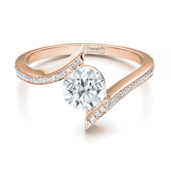 18k Rose Gold 18k Rose Gold Contemporary Tension Set Pave Diamond Engagement Ring - Flat View -  100285