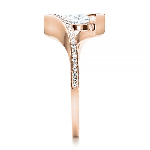 18k Rose Gold 18k Rose Gold Contemporary Tension Set Pave Diamond Engagement Ring - Side View -  100285