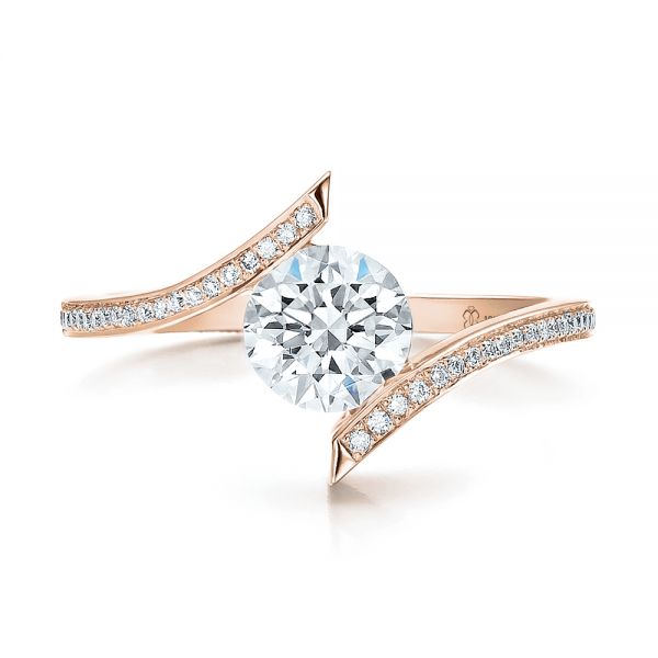 18k Rose Gold 18k Rose Gold Contemporary Tension Set Pave Diamond Engagement Ring - Top View -  100285