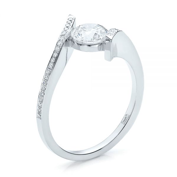 Contemporary Tension Set Pave Diamond Engagement Ring - Image