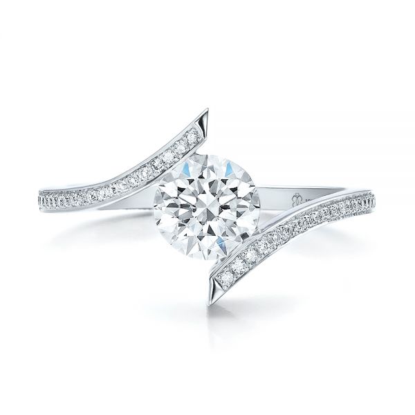  Platinum Platinum Contemporary Tension Set Pave Diamond Engagement Ring - Top View -  100285