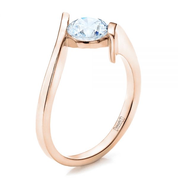 18k Rose Gold 18k Rose Gold Contemporary Tension Set Solitaire Engagement Ring - Three-Quarter View -  1481