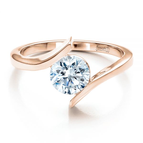 18k Rose Gold 18k Rose Gold Contemporary Tension Set Solitaire Engagement Ring - Flat View -  1481