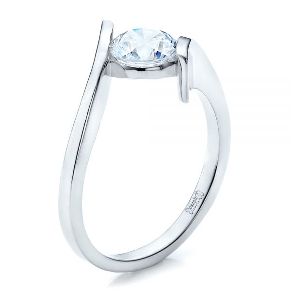 14k White Gold 14k White Gold Contemporary Tension Set Solitaire Engagement Ring - Three-Quarter View -  1481