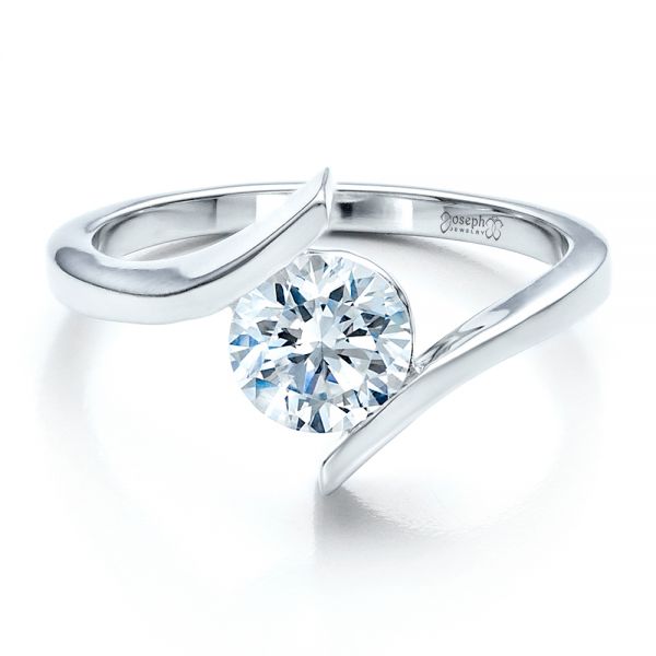 14K White Gold Contemporary Tension Set Solitaire Engagement Ring