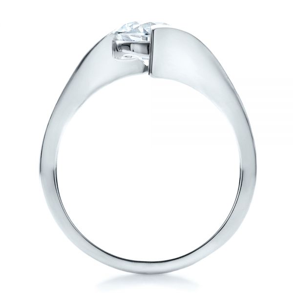 18k White Gold Contemporary Tension Set Solitaire Engagement Ring - Front View -  1481