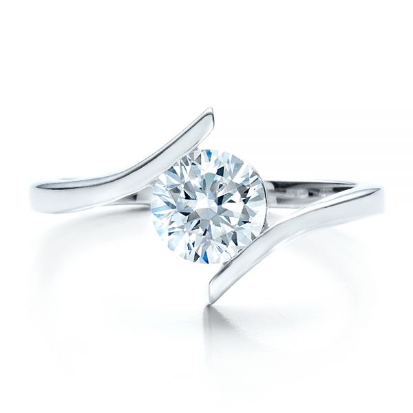18k White Gold Contemporary Tension Set Solitaire Engagement Ring - Top View -  1481
