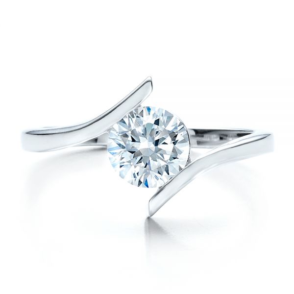 18k White Gold Contemporary Tension Set Solitaire Engagement Ring - Top View - 1481