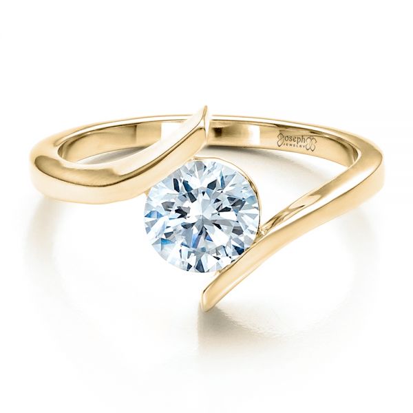 18k Yellow Gold 18k Yellow Gold Contemporary Tension Set Solitaire Engagement Ring - Flat View -  1481