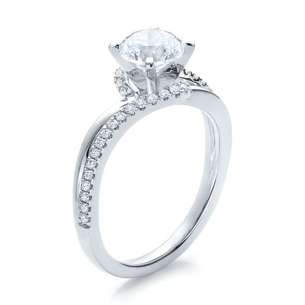 14k White Gold Contemporary Wrapped Split Shank Diamond Engagement Ring - Three-Quarter View -  100402