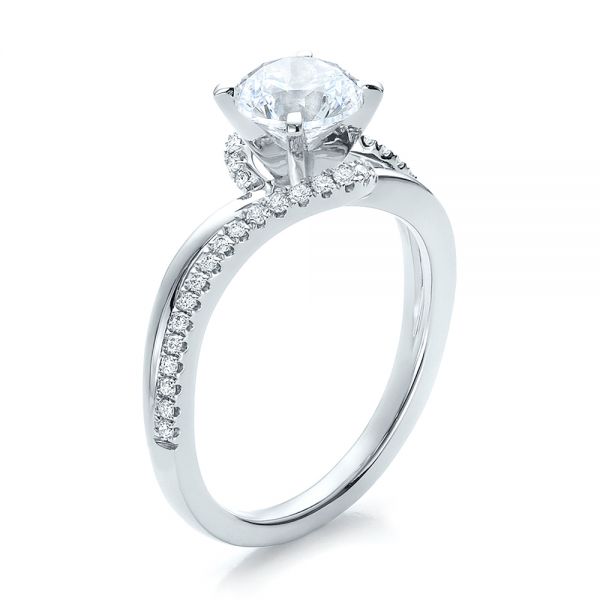 14k White Gold Contemporary Wrapped Split Shank Diamond Engagement Ring - Three-Quarter View - 100402