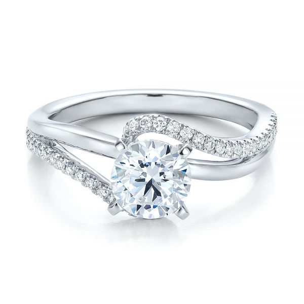 14k White Gold Contemporary Wrapped Split Shank Diamond Engagement Ring - Flat View - 100402