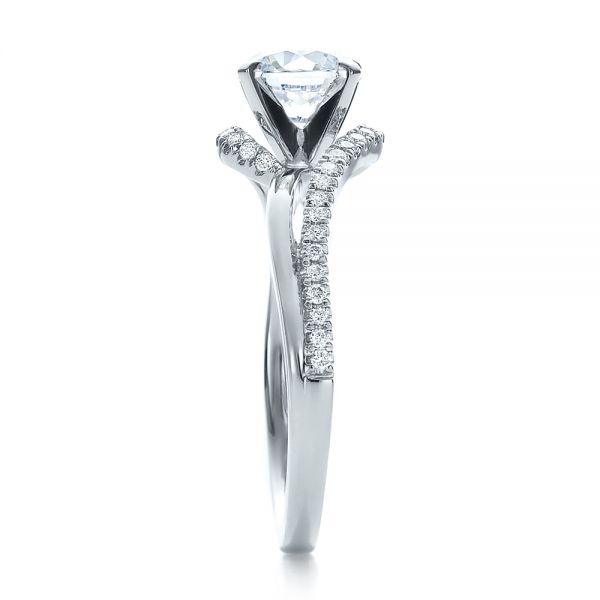 14k White Gold Contemporary Wrapped Split Shank Diamond Engagement Ring - Side View -  100402