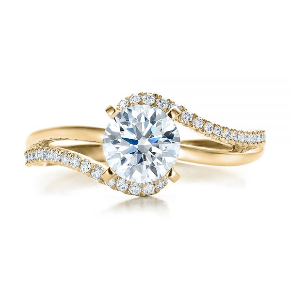 14k Yellow Gold 14k Yellow Gold Contemporary Wrapped Split Shank Diamond Engagement Ring - Top View - 100402