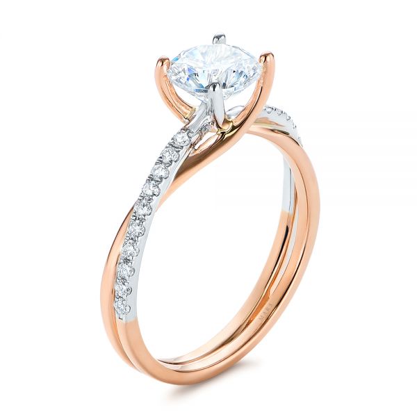 14k Rose Gold And 18K Gold 14k Rose Gold And 18K Gold Criss Cross Two Tone Diamond Engagement Ring - Three-Quarter View -  105329