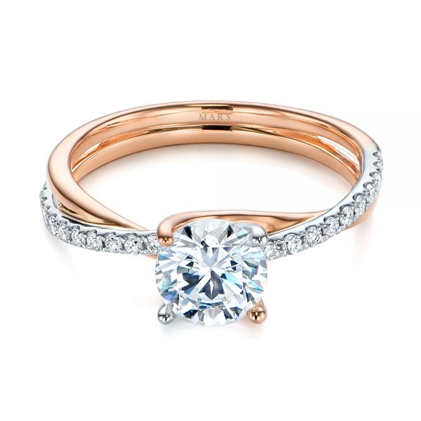 18k Rose Gold And 18K Gold Criss Cross Two Tone Diamond Engagement Ring - Flat View - 105329
