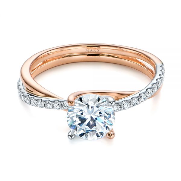 14k Rose Gold And Platinum 14k Rose Gold And Platinum Criss Cross Two Tone Diamond Engagement Ring - Flat View -  105329