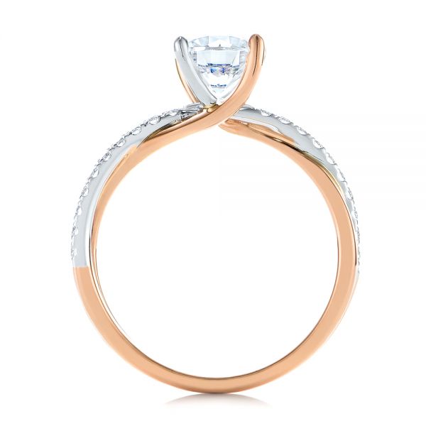 18k Rose Gold And 18K Gold Criss Cross Two Tone Diamond Engagement Ring - Front View - 105329
