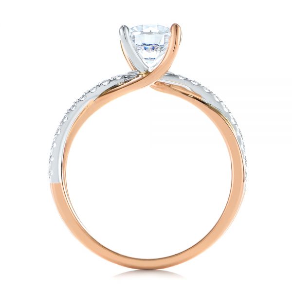 18k Rose Gold And Platinum 18k Rose Gold And Platinum Criss Cross Two Tone Diamond Engagement Ring - Front View -  105329