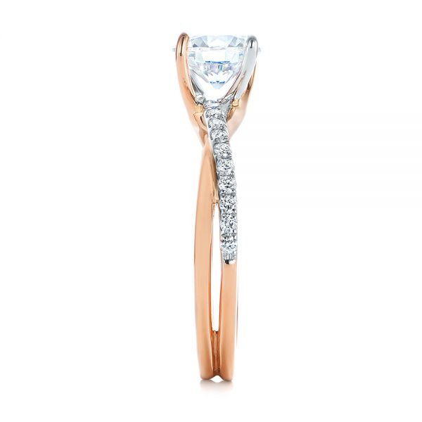18k Rose Gold And 18K Gold Criss Cross Two Tone Diamond Engagement Ring - Side View -  105329