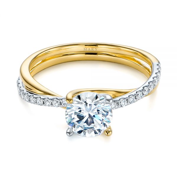 18k Yellow Gold And Platinum 18k Yellow Gold And Platinum Criss Cross Two Tone Diamond Engagement Ring - Flat View -  105329