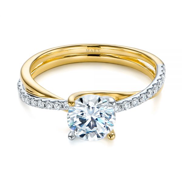 18k Yellow Gold And 18K Gold 18k Yellow Gold And 18K Gold Criss Cross Two Tone Diamond Engagement Ring - Flat View - 105329
