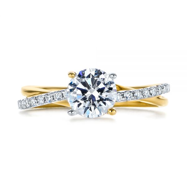 14k Yellow Gold And Platinum 14k Yellow Gold And Platinum Criss Cross Two Tone Diamond Engagement Ring - Top View -  105329