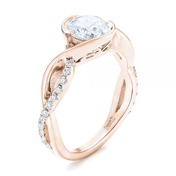 18k Rose Gold 18k Rose Gold Criss-cross Wrap Diamond Engagement Ring - Three-Quarter View - 102477