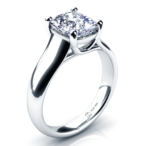  Platinum Cushion Diamond Solitaire Engagement Ring - Three-Quarter View -  197 - Thumbnail