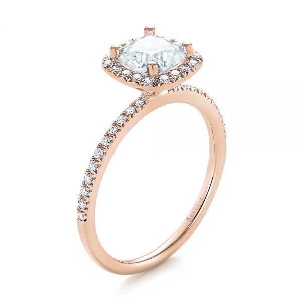 14k Rose Gold 14k Rose Gold Cushion Halo Diamond Engagement Ring - Three-Quarter View -  104000