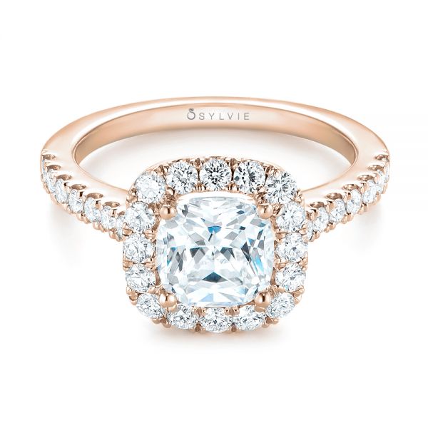 18k Rose Gold 18k Rose Gold Cushion Halo Diamond Engagement Ring - Flat View -  103993