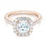 14k Rose Gold 14k Rose Gold Cushion Halo Diamond Engagement Ring - Flat View -  103993 - Thumbnail