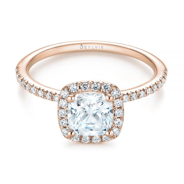 14k Rose Gold 14k Rose Gold Cushion Halo Diamond Engagement Ring - Flat View -  104000
