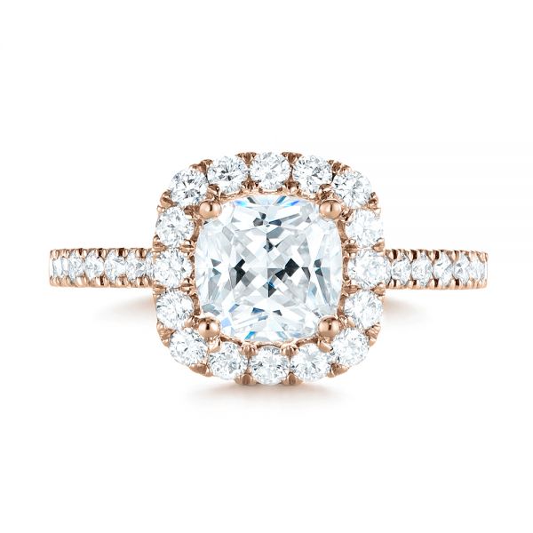 14k Rose Gold 14k Rose Gold Cushion Halo Diamond Engagement Ring - Top View -  103993